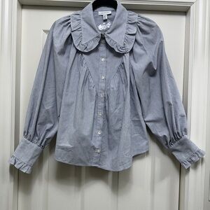 Topshop Striped Ruffle Collar Blouse